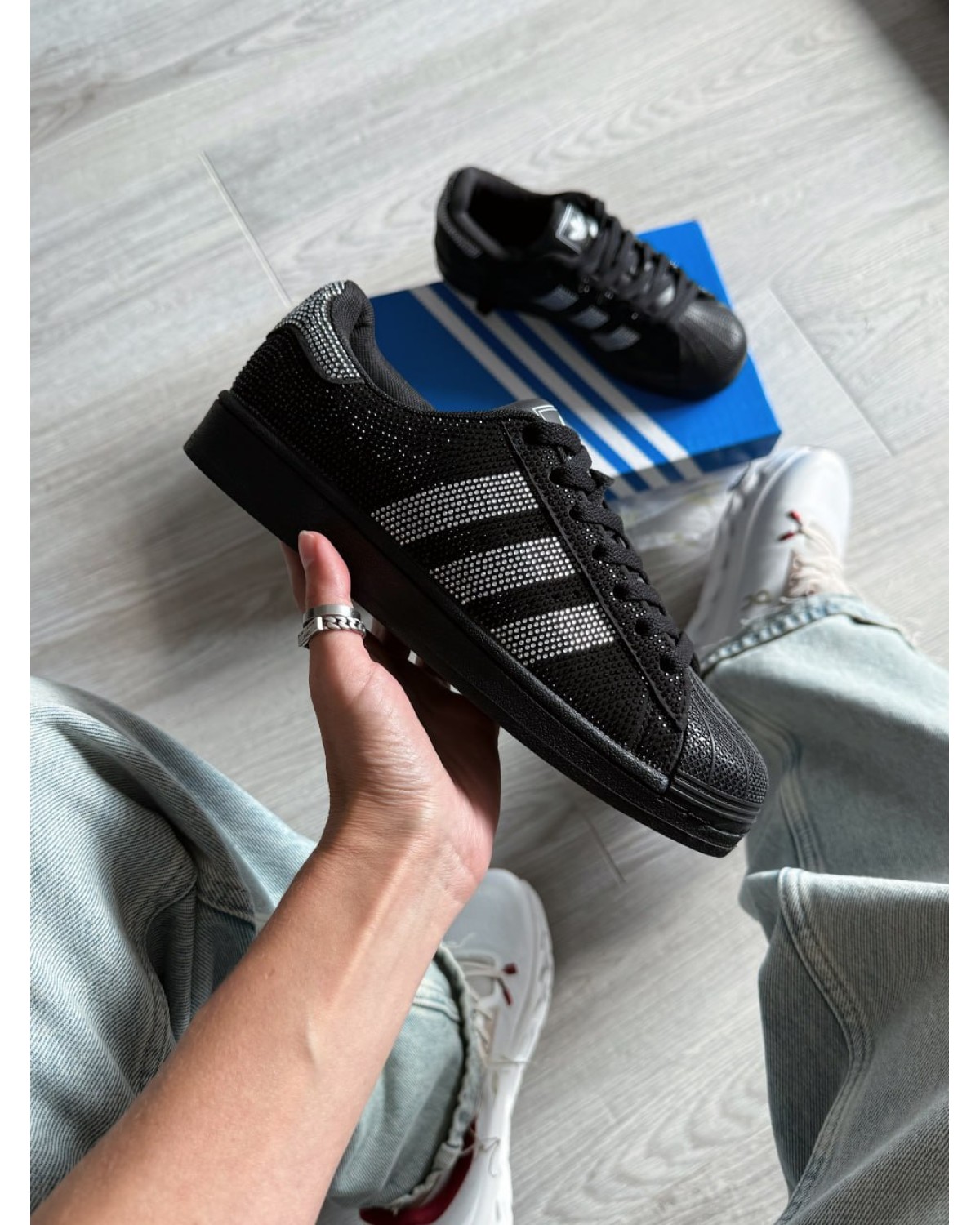 Adidas Superstar II Rhinestone Black Silver Metallic
