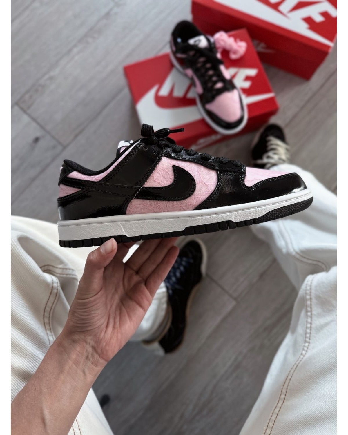 Nike Dunk Low Wmns Lace Pack Regal Pink Black Patent Foam