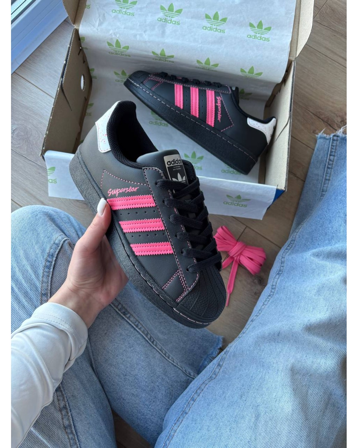 Adidas Superstar Black Pink Thread