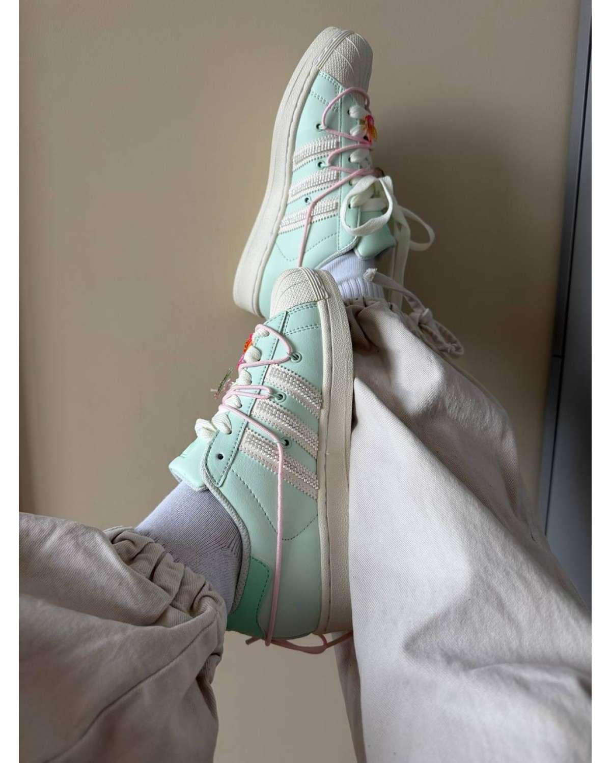 Adidas Superstar Lite Aqua White Double Lace-Up Shoe Adidas Superstar Lite Aqua White Double Lace-Up Shoe