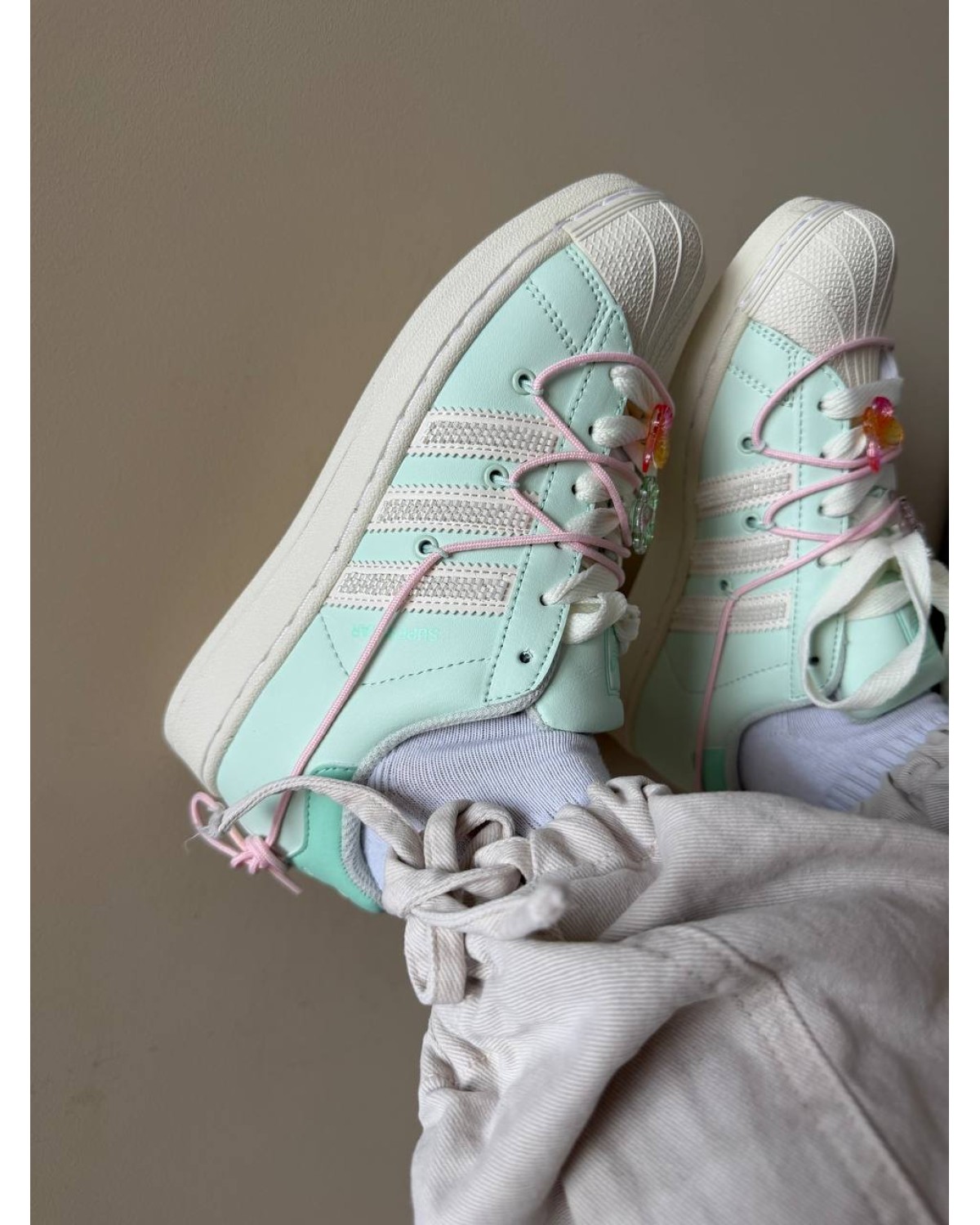 Adidas Superstar Lite Aqua White Double Lace-Up Shoe
