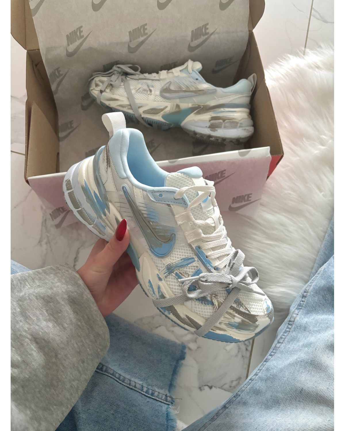 Nike V2K Run Custom White Blue