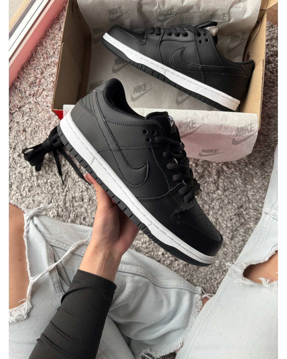 Nike Dunk Low Black White Fur