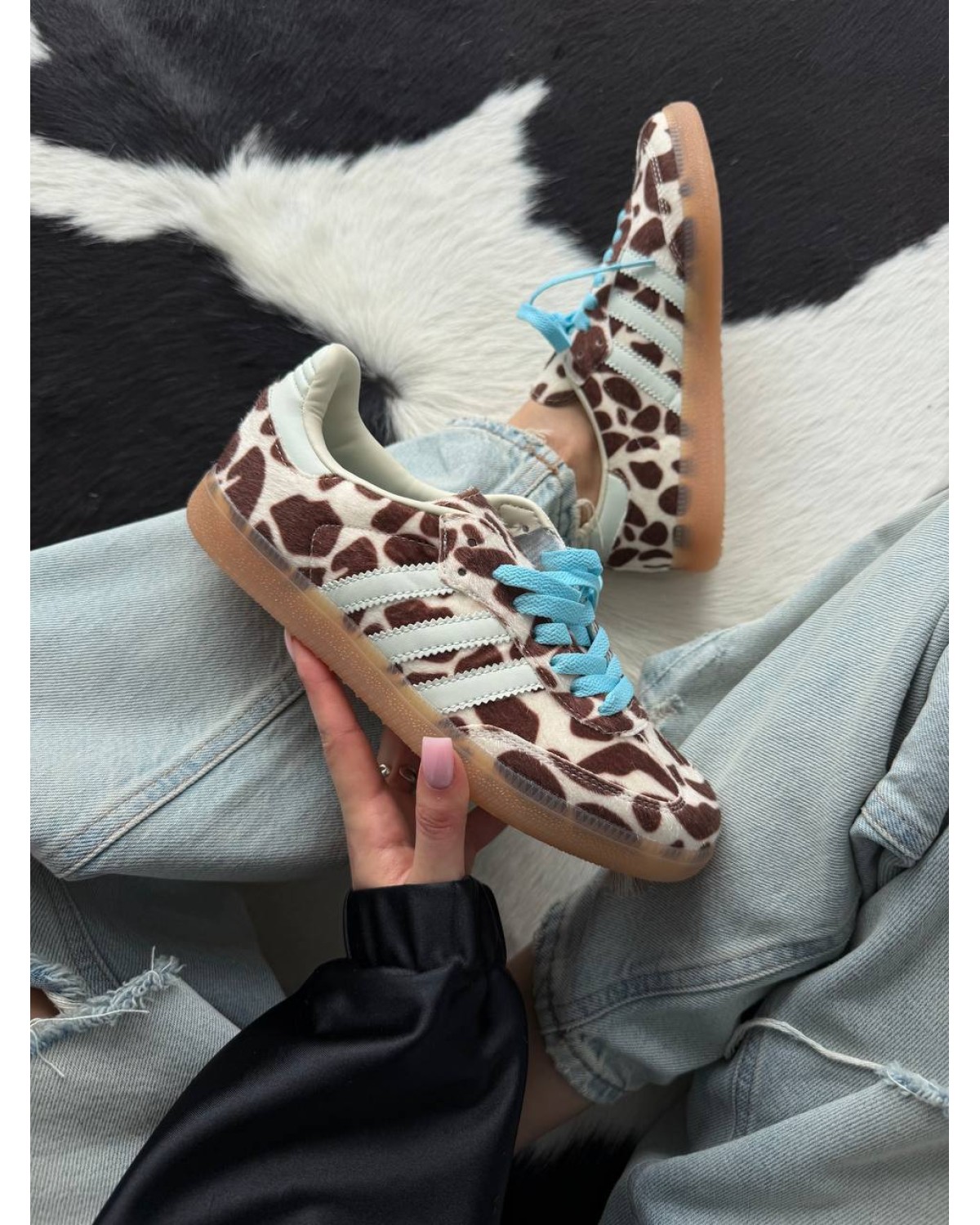 Adidas Samba Giraffe Print Blue Laces